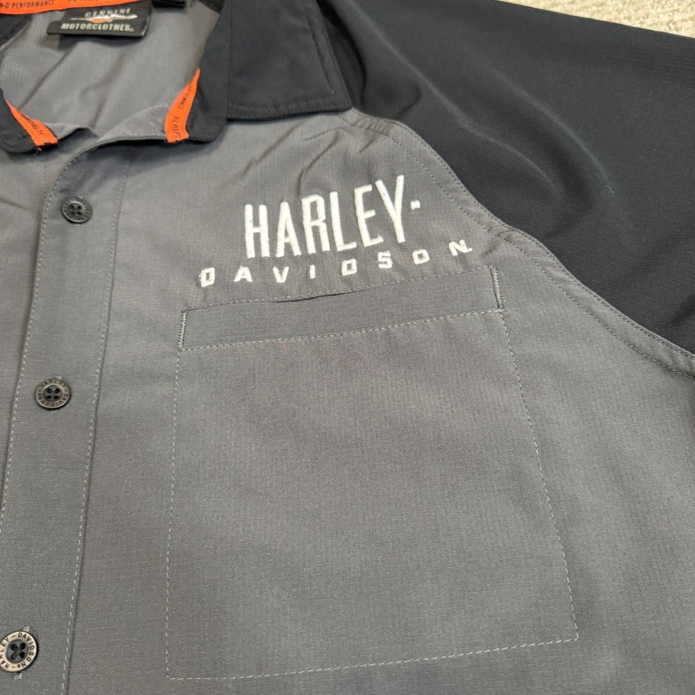 Harley-Davidson Mens Grey Black Performance Ripstop Short Sleeve Button Up Shirt - Picture 3 of 6